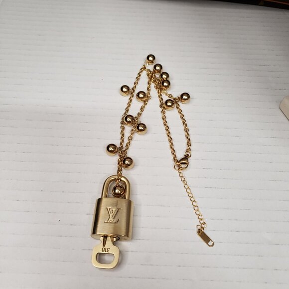 Louis Vuitton Lock & Key w/ Unbranded Golden Balls Stainless Steel Chain 100725 - Picture 3 of 5